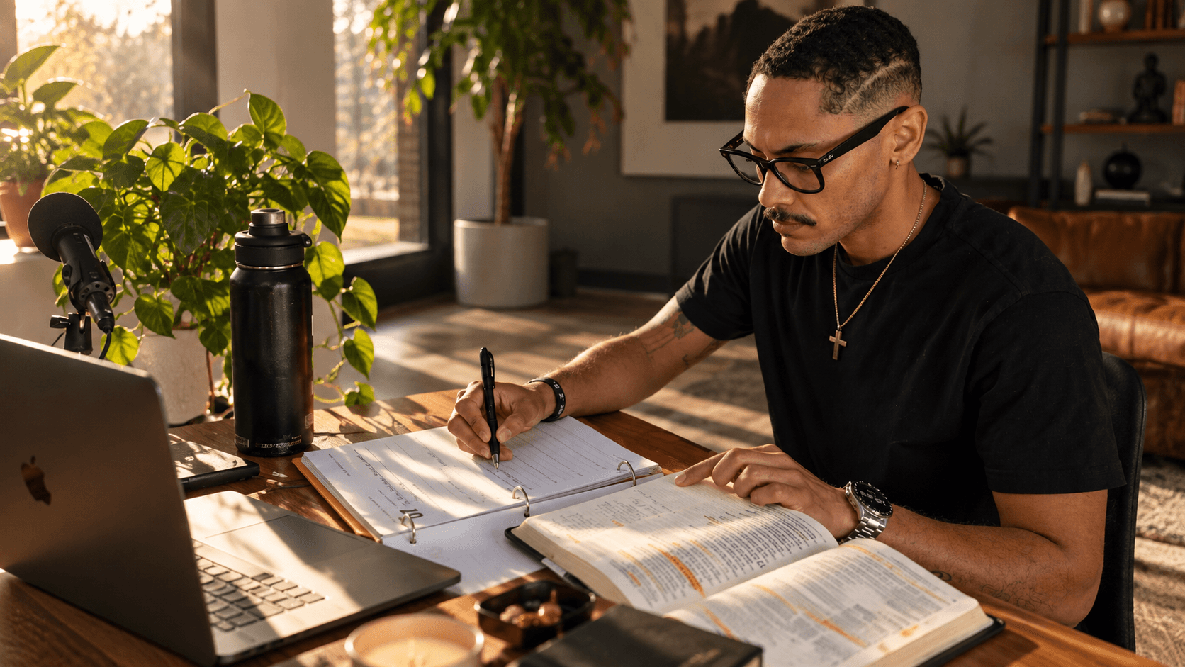 Raven practicing Faith Training — writing in journal with Bible open